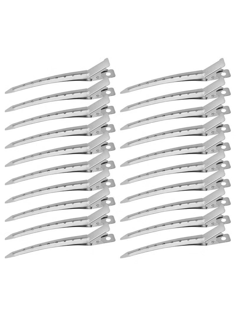 مشابك شعر لتصفيف الشعر 24 قطعة، مشابك معدنية على شكل منقار البط للنساء، مشبك شعر التمساح للشعر الكثيف الطويل المجعد، مشابك أسطوانية، مشابك تجعيد دبوس، مشابك صالون (فضية) - Image 1